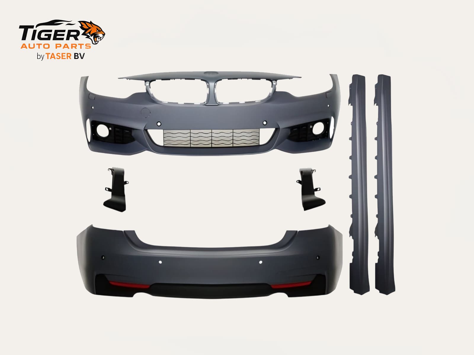 BMW 4-SERIE F32 / F33 13-20 BODY KIT M-TECH BODYKIT: VOOR- & ACHTERBUMPER MET KOPLAMPSPROEIERS, PARKEERSENSOR-GATEN (VOOR & ACHTER), DUBBELE UITLAAT + SIDESKIRTS
