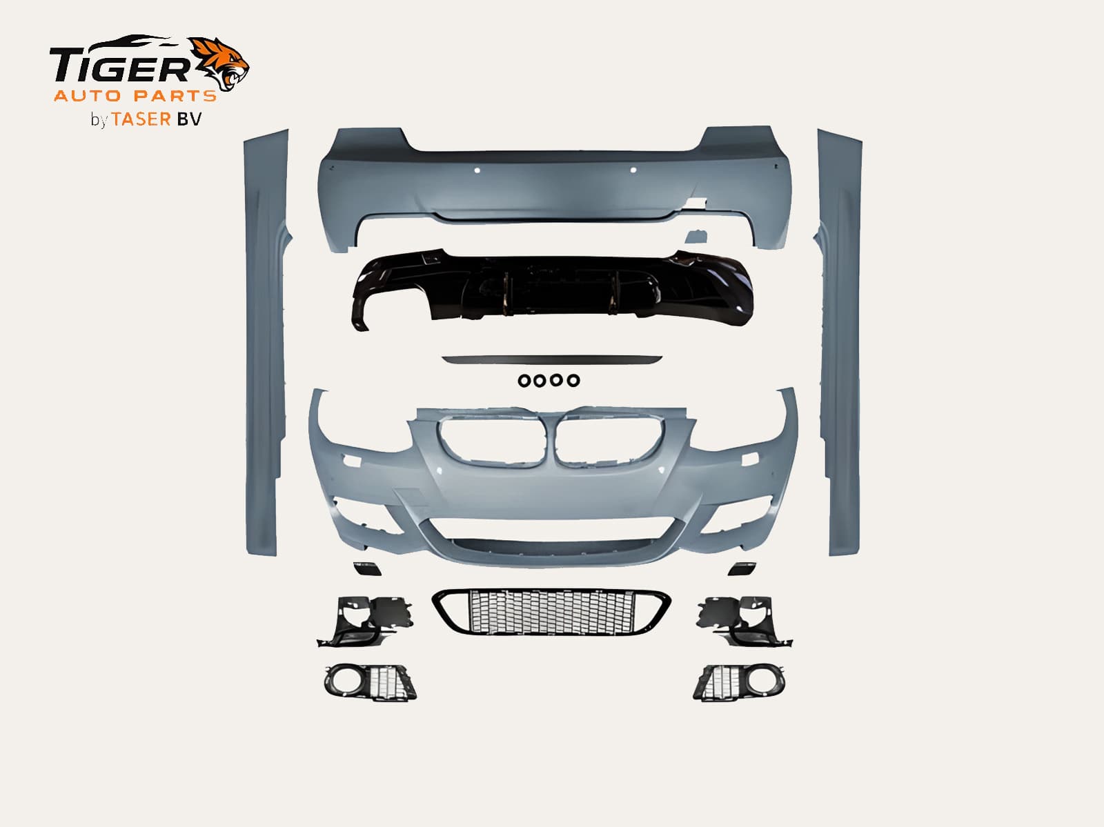 BMW 3-SERIE E92-E93 COUPE / CABRIO 06-09 BODY KIT COMPLETE BUMPER SET MET KOPLAMPSPROEIERS, PDC VOOR & ACHTER, DUBBELE UITLAAT + SIDESKIRTS M-TECH