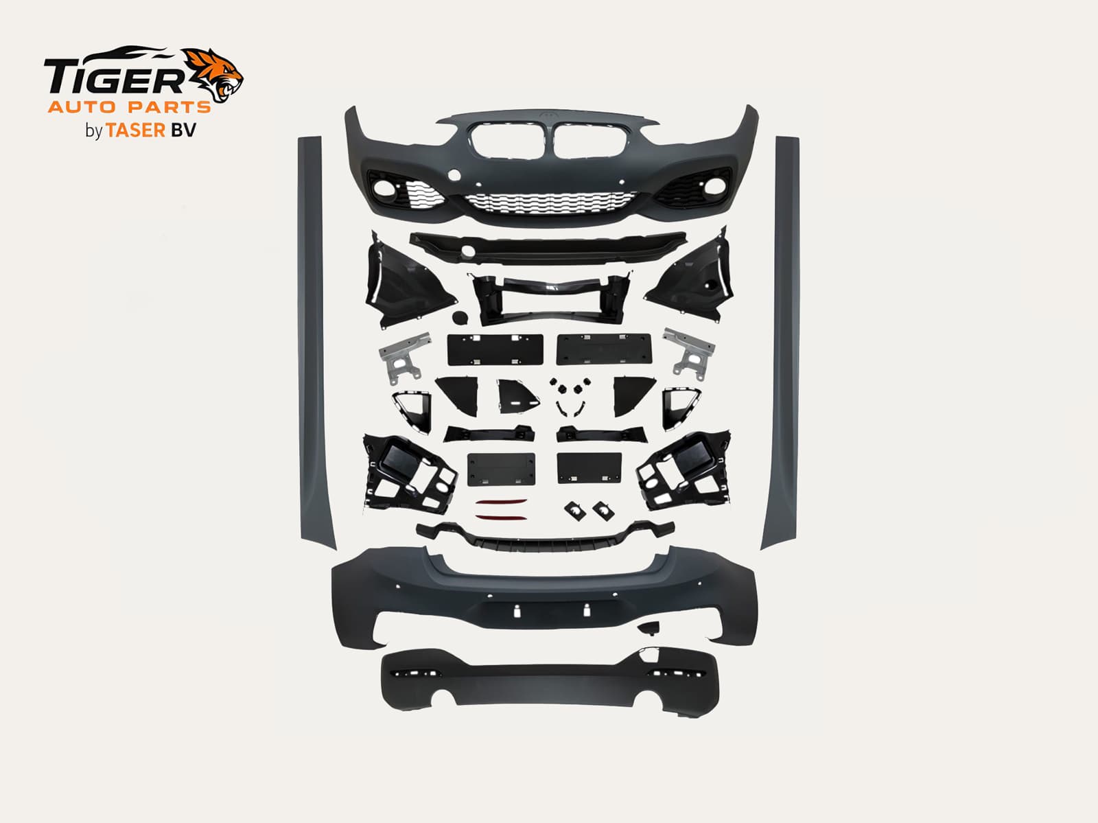 BMW 1-SERIE F20 LCI / F21 LCI 15-19 BODY KIT M-TECH BODYKIT: VOOR- & ACHTERBUMPER MET MISTLAMPGATEN, PARKEERSENSOR-GATEN (VOOR & ACHTER), DUBBELE UITLAAT, INCLUSIEF SIDESKIRTS